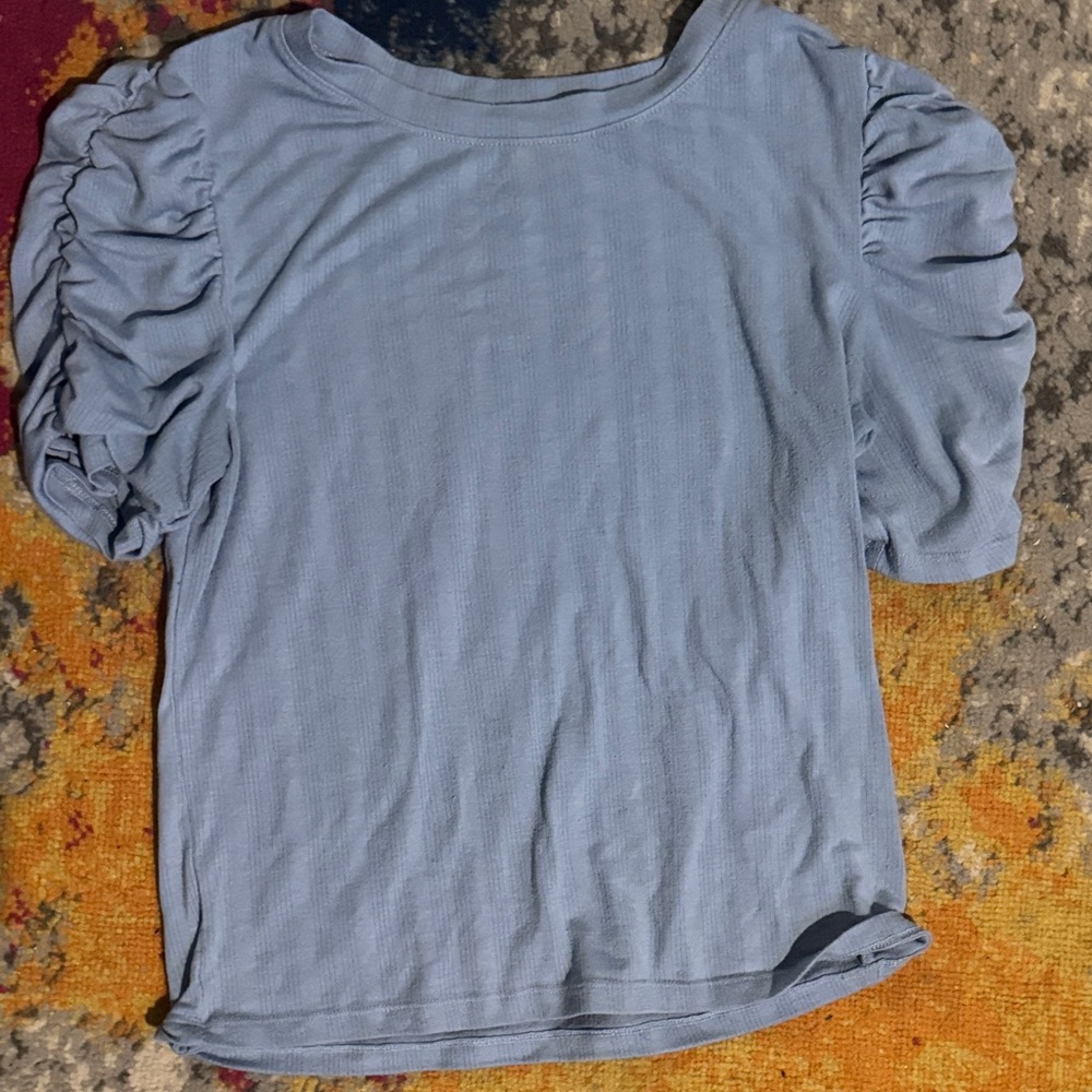 SO Light Blue Puff Sleeve Blouse